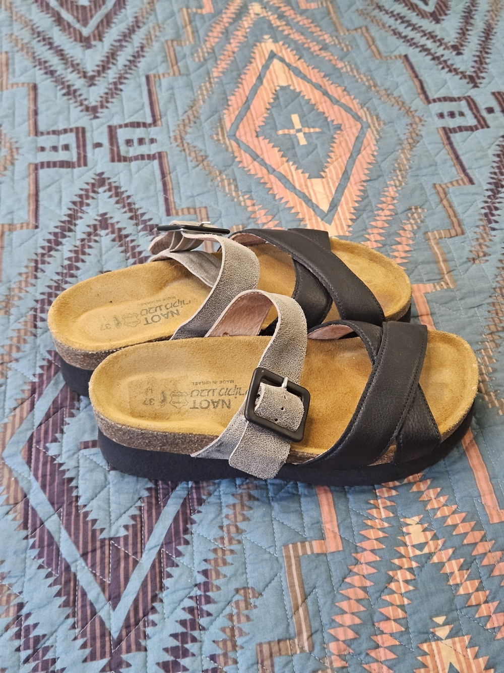 NAOT Women's Black & Gray Suede Slide Sandals